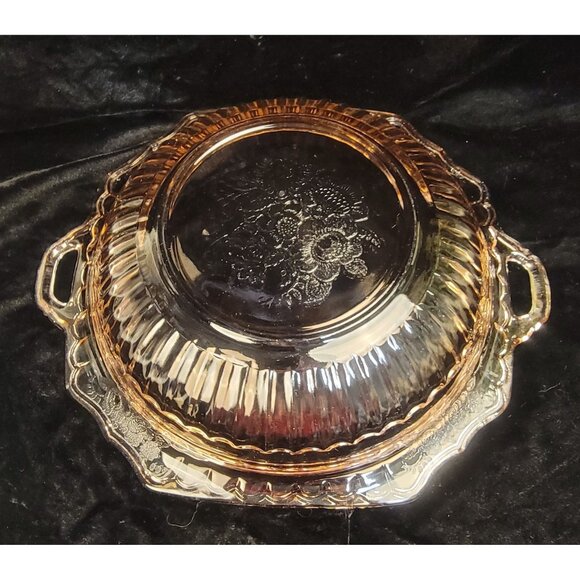 Antique Pink Depression Glass Serving Bowl in the Mayfair Open Rose Pattern - Picture 3 of 9